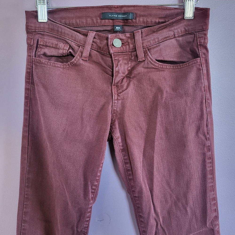 Flying Monkey Maroon Red Low Rise Fitted Flare Jeans - Picture 2 of 8